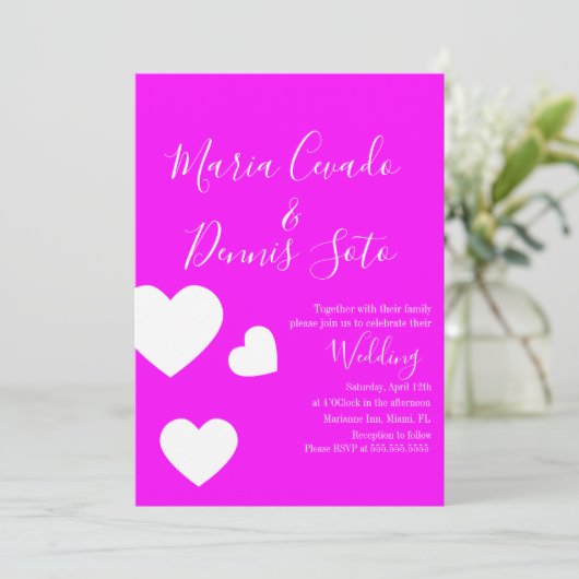 Floating Heart Lettering Script Bright Wedding Einladung (Stehend Vorderseite)