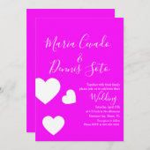 Floating Heart Lettering Script Bright Wedding Einladung (Vorne/Hinten)
