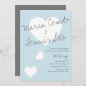 Floating Heart Lettering Script Wedding Blue Gray Einladung (Vorne/Hinten)