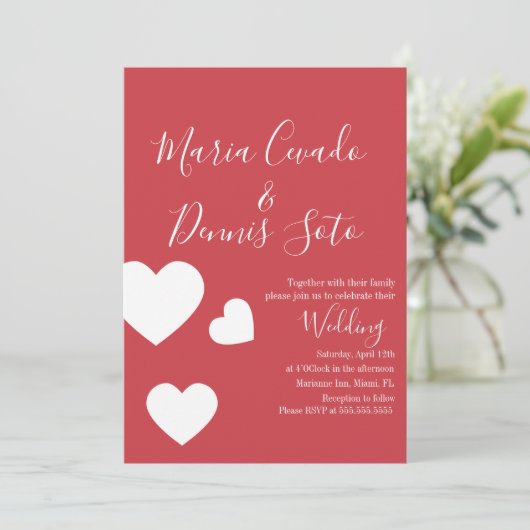 Floating Heart Lettering Script Wedding Bold Farbe Einladung (Stehend Vorderseite)