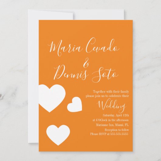 Floating Heart Lettering Script Wedding Bold Farbe Einladung (Vorderseite)