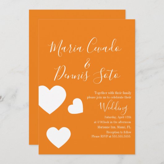 Floating Heart Lettering Script Wedding Bold Farbe Einladung (Vorne/Hinten)