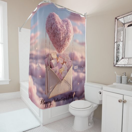 Floating Heart of Love Letters Design Postcard Duschvorhang (Beispiel)