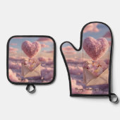 Floating Heart of Love Letters Design Postcard Ofenhandschuh & Topflappen-Set (Vorderseite)