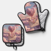 Floating Heart of Love Letters Design Postcard Ofenhandschuh & Topflappen-Set (Vorderseite/Rückseite)