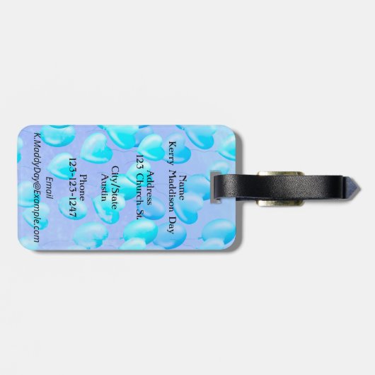 Floating Hearts & Dreams - Blue Balloons Gepäckanhänger (Rückseite horizontal)