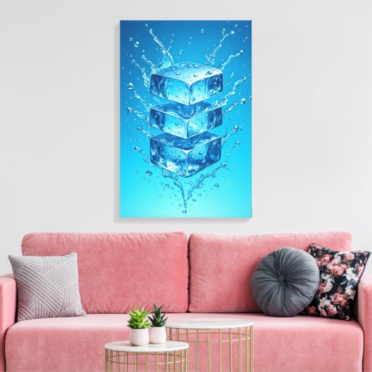 Floating Ice Cube Splash - Dynamic Digital Art Leinwanddruck (Insitu (Wohnzimmer))