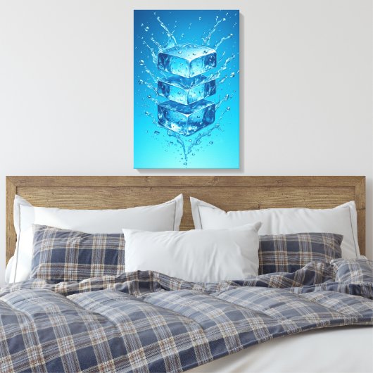 Floating Ice Cube Splash - Dynamic Digital Art Leinwanddruck (Insitu (Schlafzimmer))