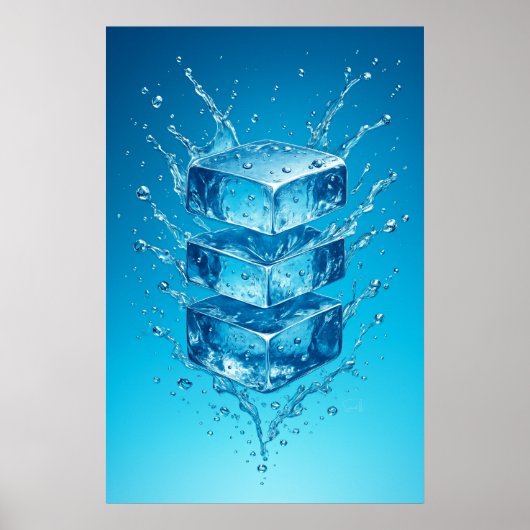 Floating Ice Cube Splash - Dynamic Digital Art Poster (Vorne)