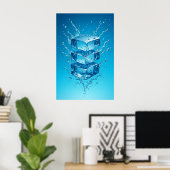 Floating Ice Cube Splash - Dynamic Digital Art Poster (Heimbüro)