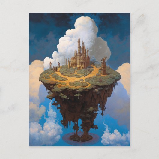 Floating Island Surreal Burg Fantasy Kunst, Dichtu Postkarte (Vorderseite)