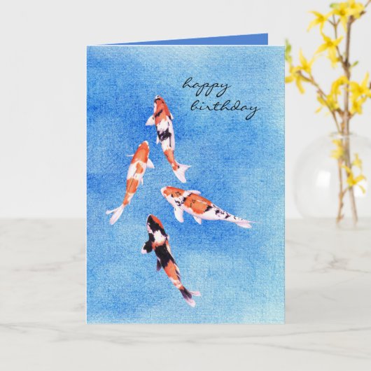 Floating Koi blue Birthday Card Karte (Gelbe Blume)