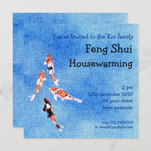 Floating Koi Blue Einladung (Vorne/Hinten)