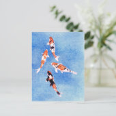 Floating Koi Blue Postcard Postkarte (Stehend Vorderseite)