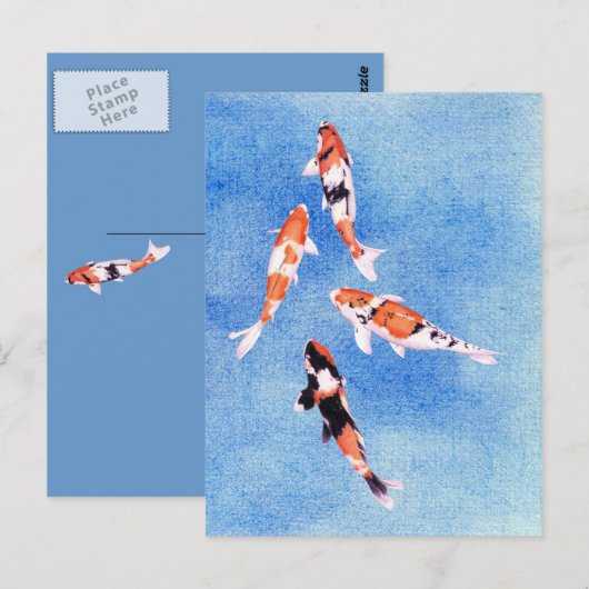 Floating Koi Blue Postcard Postkarte (Vorne/Hinten)