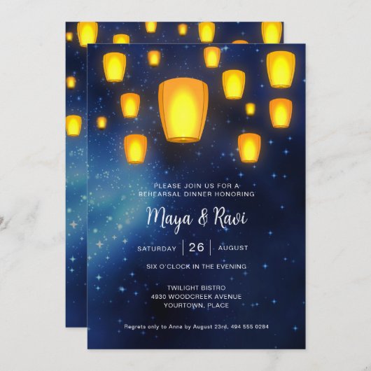 Floating Lanterns Hochzeit Probe Dinner Einladung (Vorne/Hinten)