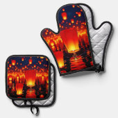 Floating Lanterns of Hope Design Ofenhandschuh & Topflappen-Set (Vorderseite/Rückseite)