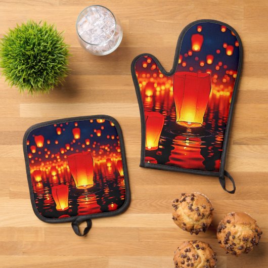 Floating Lanterns of Hope Design Ofenhandschuh & Topflappen-Set (Oben Unten)