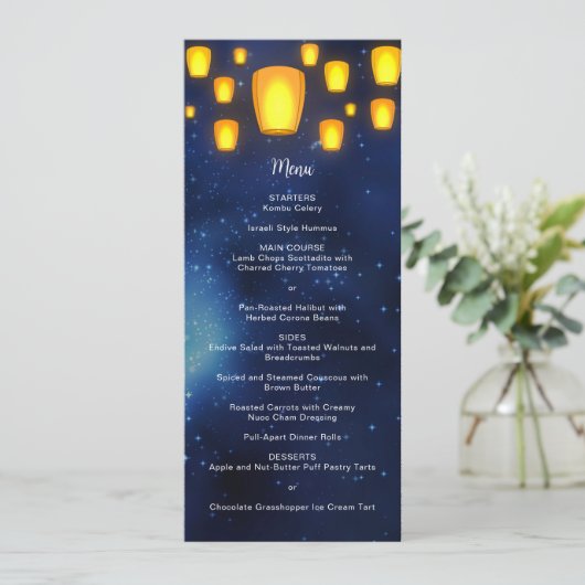 Floating Lanterns Wedding Besondere Anlass Menu Einladung (Stehend Vorderseite)