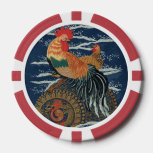 Floating Life: Rooster and Hen at Sea Pokerchips