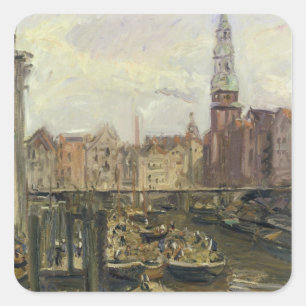 Floating Market auf einem Kanal in Hamburg, 1905 Quadratischer Aufkleber