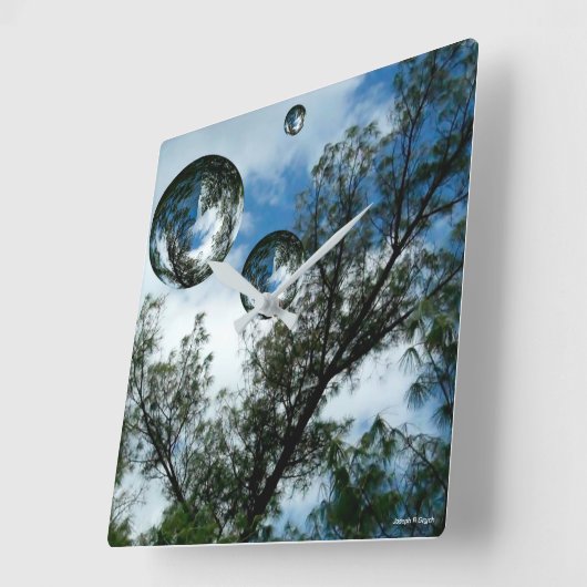 Floating Orbs Quadratische Wanduhr (Winkel)