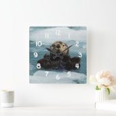 Floating Otter Quadratische Wanduhr (Zuhause)