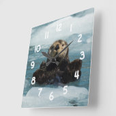 Floating Otter Quadratische Wanduhr (Winkel)
