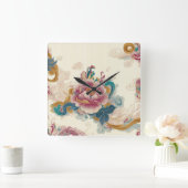 Floating Peony Quadratische Wanduhr (Zuhause)