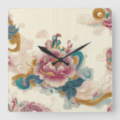 Floating Peony Quadratische Wanduhr (Vorderseite)