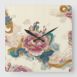 Floating Peony Quadratische Wanduhr