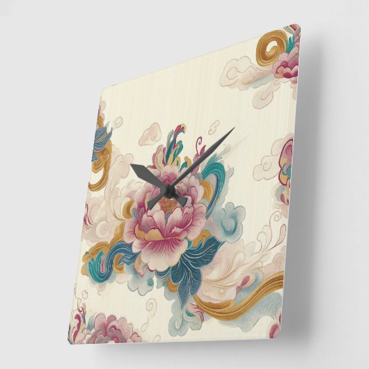 Floating Peony Quadratische Wanduhr (Winkel)