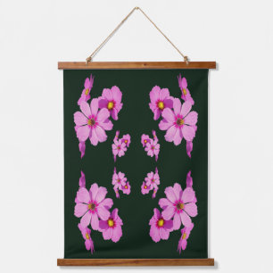 Floating Pink Cosmos Blume Abstrakt Wandteppich Mit Holzrahmen