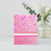 Floating Pink Hearts Birthday Einladung (Stehend Vorderseite)