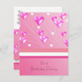 Floating Pink Hearts Birthday Einladung (Vorne/Hinten)