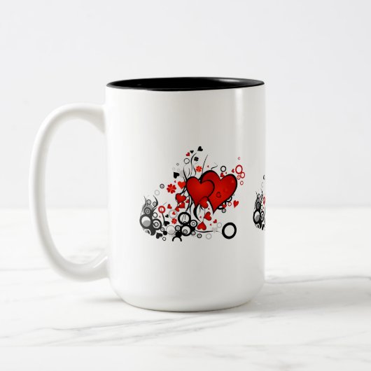 Floating Red Hearts Zweifarbige Tasse (Links)