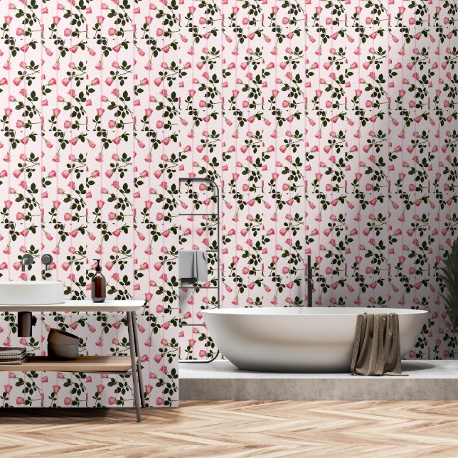 Floating-Rose mit rosa Streifen Tapete (Badezimmer)