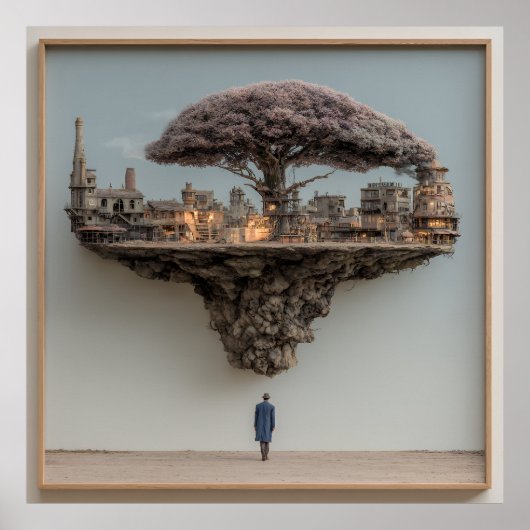 Floating Ruined City Blossom Tree Surreal Poster (Vorne)