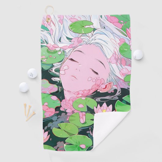 Floating Serenity Water Nymph Anime Girl Golfhandtuch (Insitu)