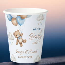 Floating Teddy Bear Blue Baby Dusche Pappbecher