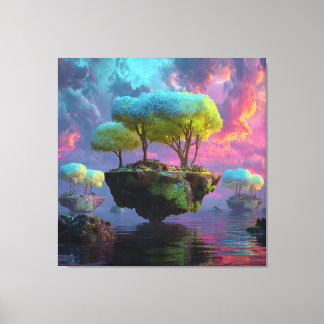 Floating Turquoise Tree Islands Neon Sky Leinwanddruck