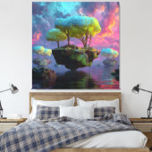 Floating Turquoise Tree Islands Neon Sky Leinwanddruck (Insitu (Schlafzimmer))