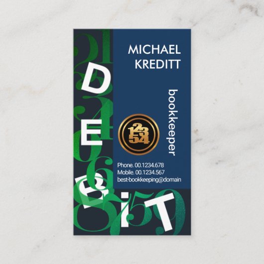 Floating-Zahlen Debit Letters Buchhaltung Visitenkarte (Vorderseite)