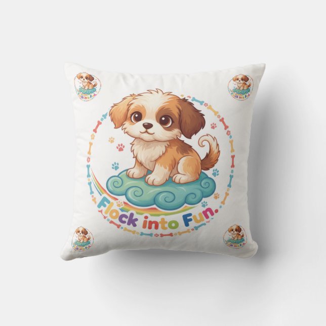 “Flock Into Fun” Colourful Polyester Throw Pillow Kissen (Rückseite)