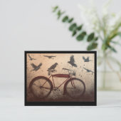Flock of crows on vintage red bike postkarte (Stehend Vorderseite)