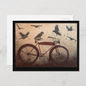 Flock of crows on vintage red bike postkarte (Vorne/Hinten)