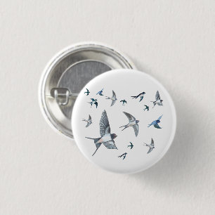 Flock of Fly Swallow Birds Illustration Button