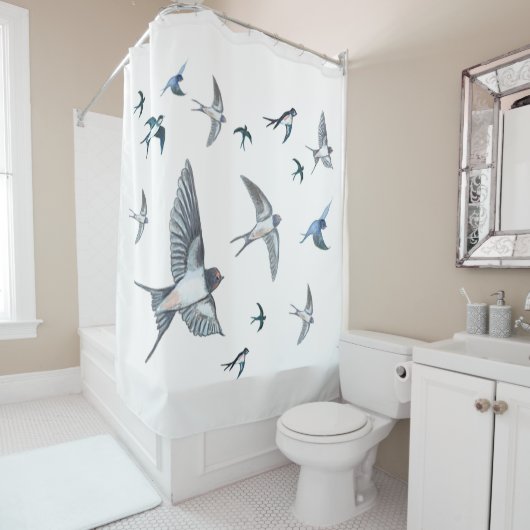 Flock of Fly Swallow Birds Illustration Duschvorhang (Beispiel)