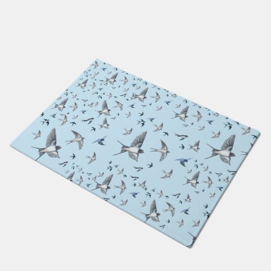 Flock of Fly Swallow Birds Illustration Fußmatte (Schrägansicht)