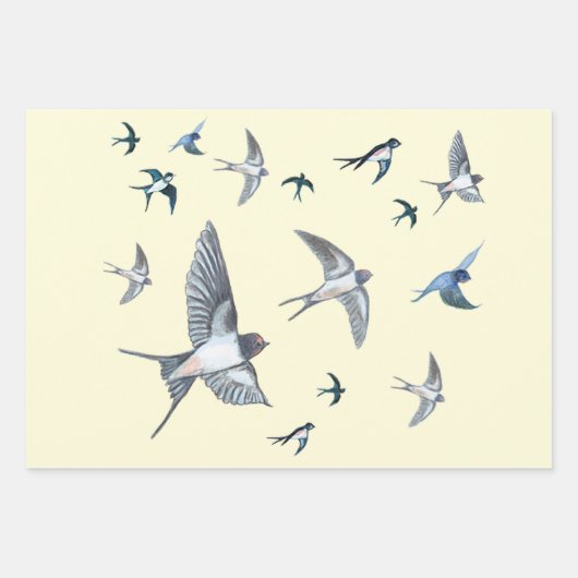 Flock of Fly Swallow Birds Illustration Geschenkpapier Set (Vorderseite 3)